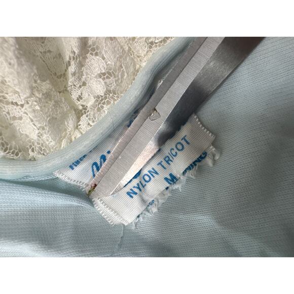 Miss Siren Blue Nylon Ivory Lace Sleeveless Peignoir Nightgown Womens Sz Medium - Picture 6 of 7